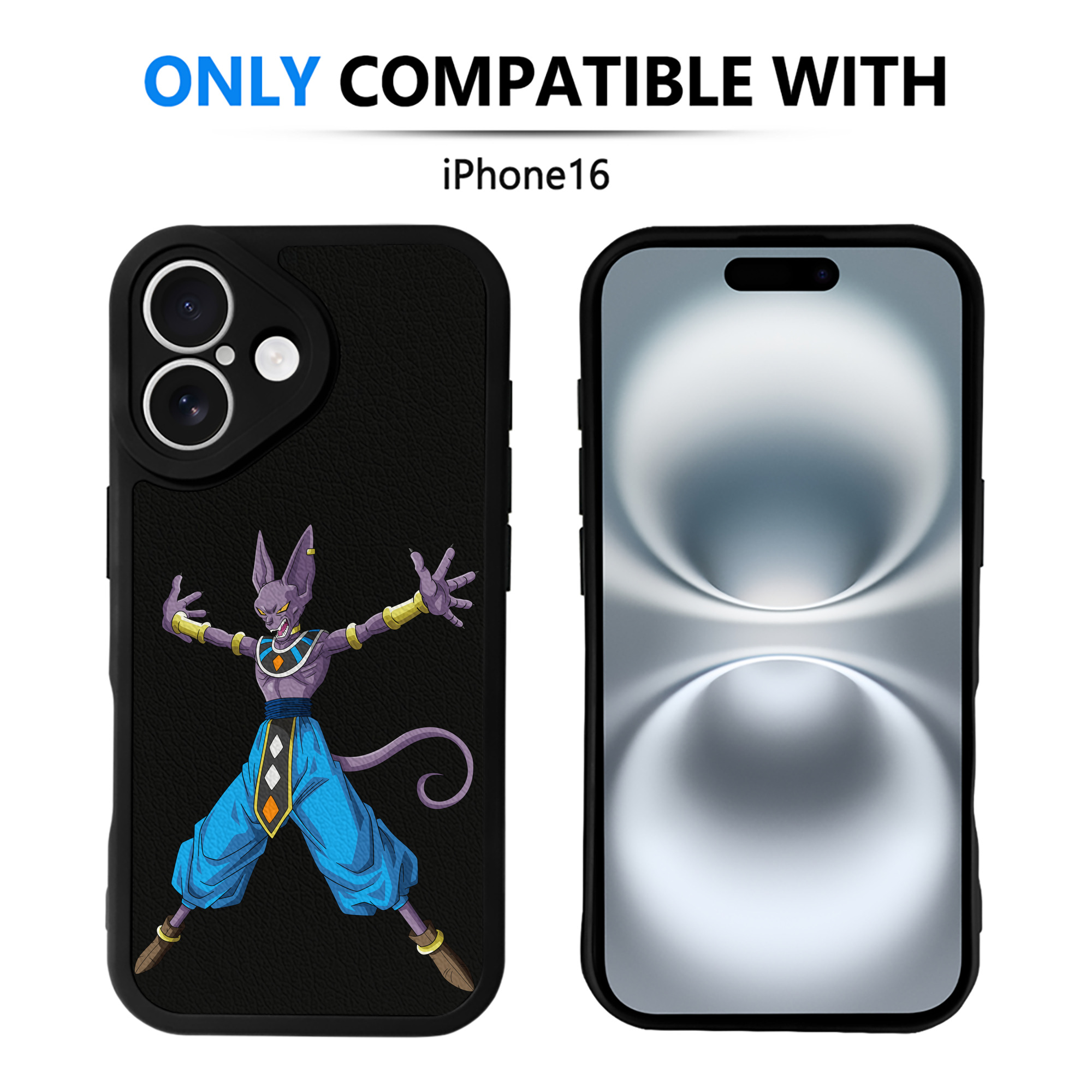 （画像用） ドラゴンボール ビルス 破壊神ビルス DRAGON BALL Beerus Birusu 【iPhone 16シリーズ対応】シリコンスマホケース（レザー調） 材質：シリコン
